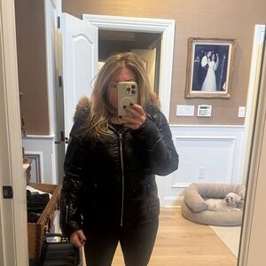 Rossignol Women's Black Puffer Jacket with Faux Fur Trim